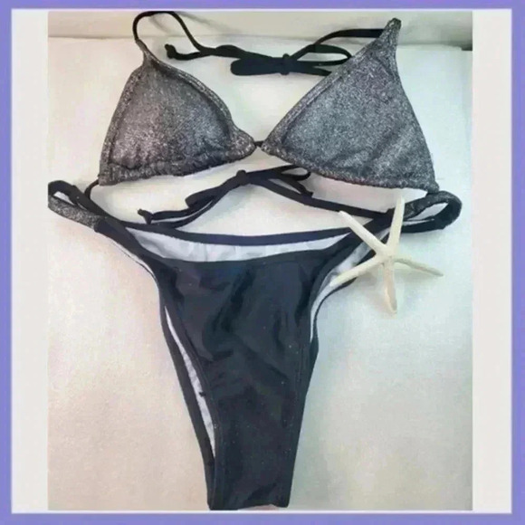 🔥 Silver & Black Glitter Bikini – Sexy & Sparkly! 🔥 - Picture 2 of 7